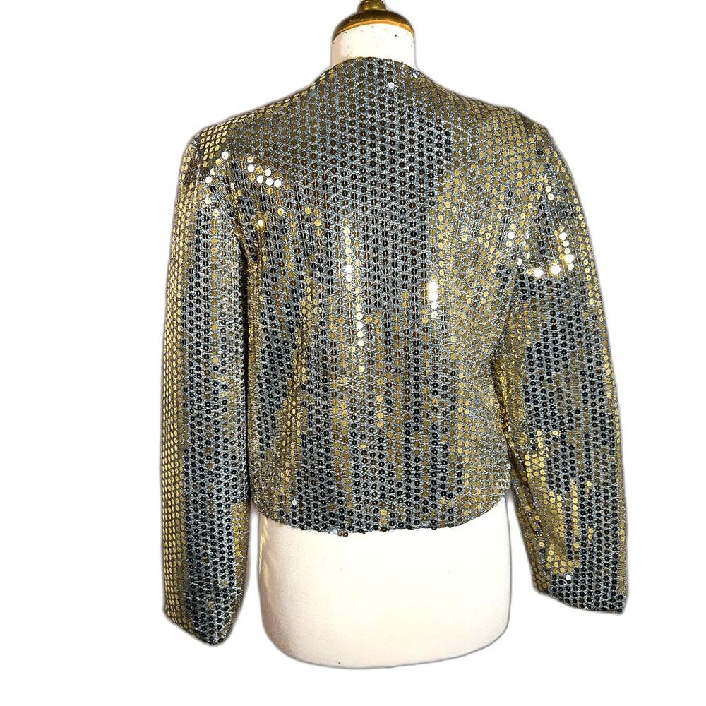 Rothschild Gold Sequined Bomber Jacket M Vintage Mob Wife Glam 80s Party - Picture 2 of 5